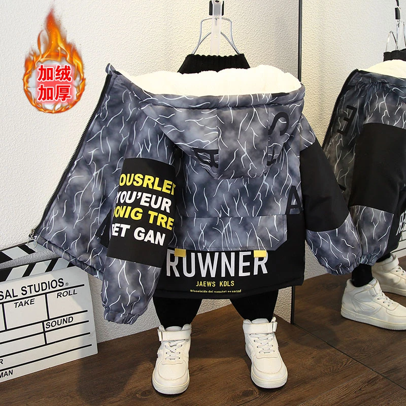 男童加绒外套秋冬款2024新款冬季加厚派克服中大童洋气女孩童2318