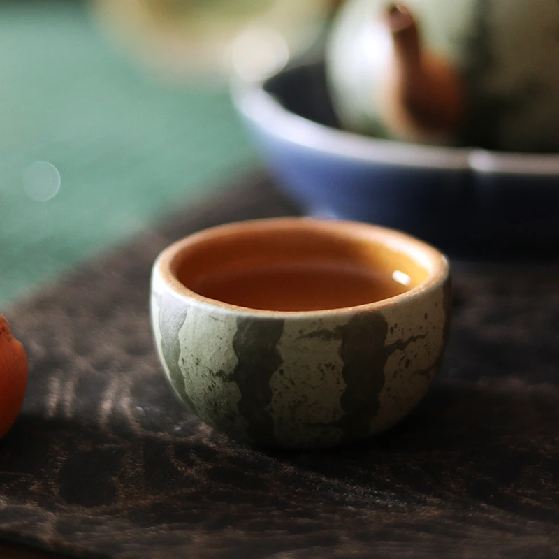 宜兴原矿紫砂杯纯手工泡茶西瓜杯主人杯茶具仿生器全手工50cc段泥
