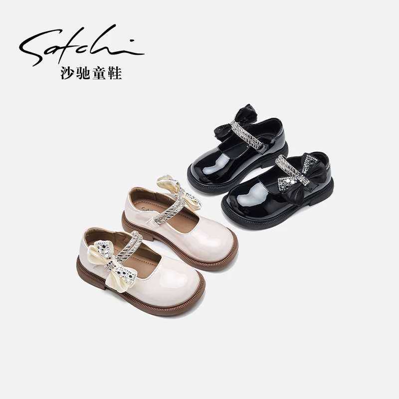沙驰童鞋女童皮鞋2024春季时尚软底公主鞋校园表演儿童皮鞋24044