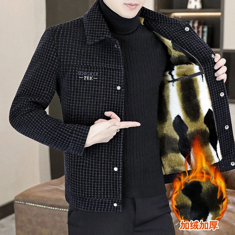 冬季加绒毛呢大衣外套男士高档韩版时尚新款男装休闲百搭呢子夹克