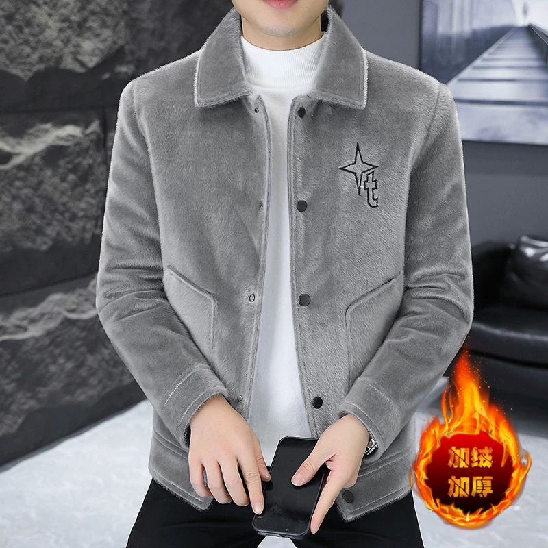 冬季男士加绒加厚夹克外套2023新款高档男装潮流休闲帅气时尚百搭