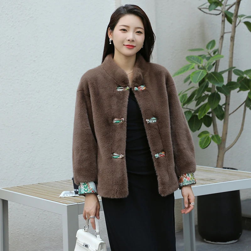 60长盘扣款欧貂雪兰貂皮毛一体外套女短款秋冬季新款时尚民族风