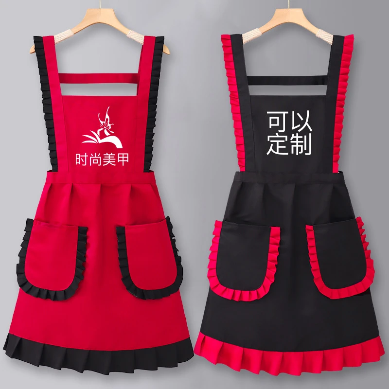 美甲围裙工作服时尚女厨房家用纯棉2025新款网红小熊厨房防水围裙