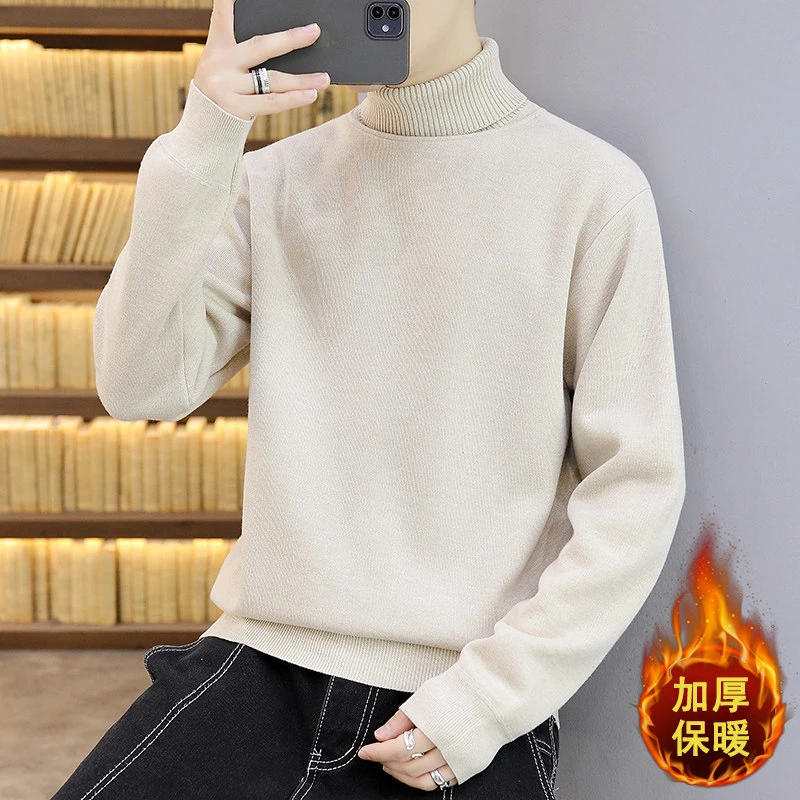 保暖高领毛衣男2024新款秋冬一体绒潮爆款加绒加厚百搭打底针