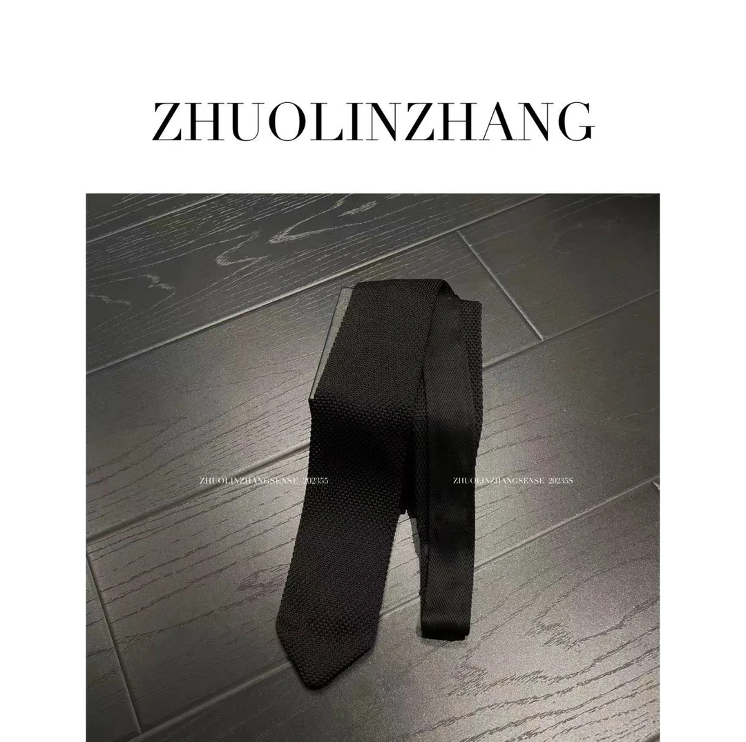 ZHUOLINZHANG  小领带针织领带7公分窄版黑色复古休闲英伦潮平头