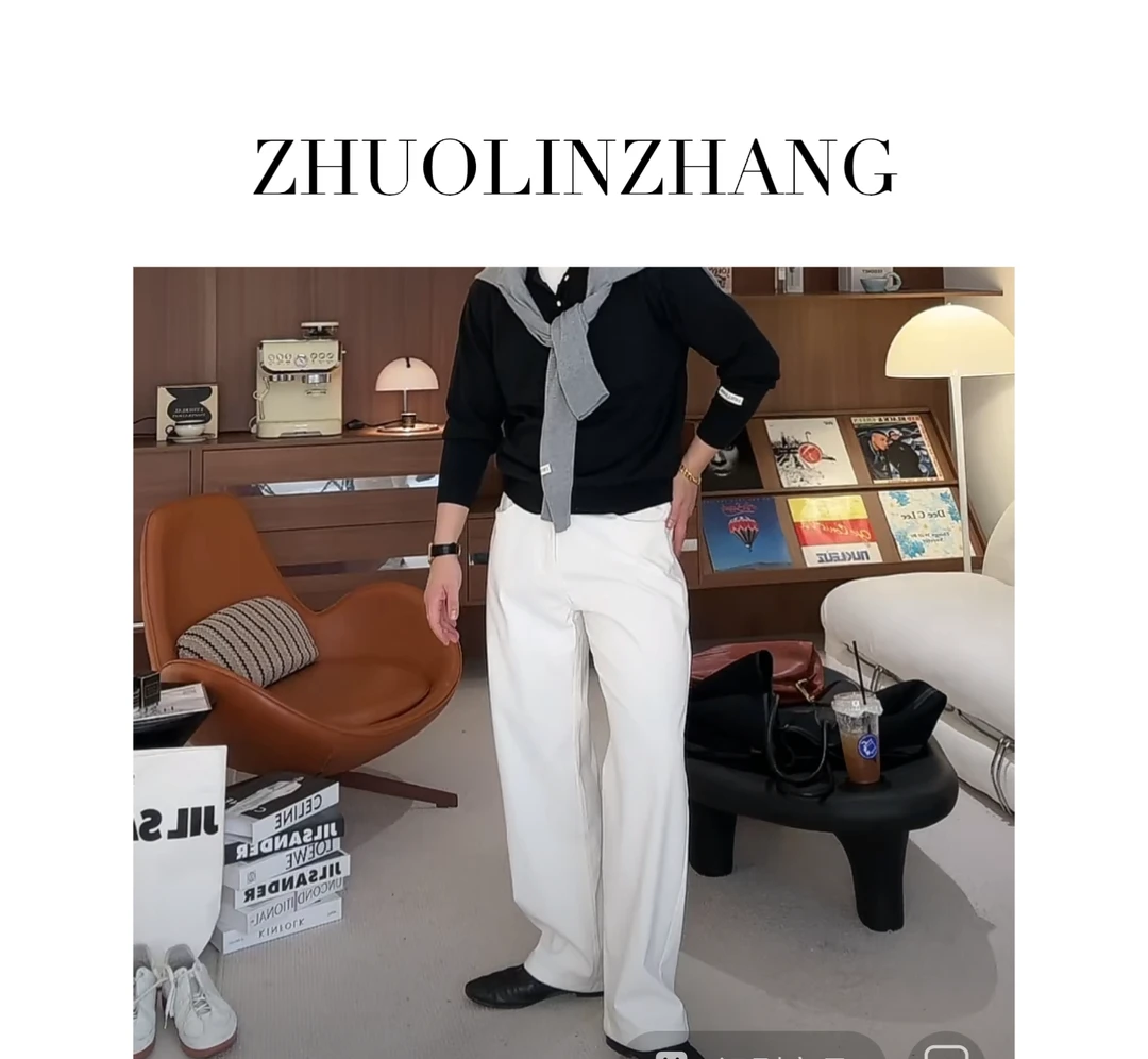 ZHUOLINZHANG复古老钱灯芯绒梭织直筒半松紧腰休闲裤简约百搭长裤