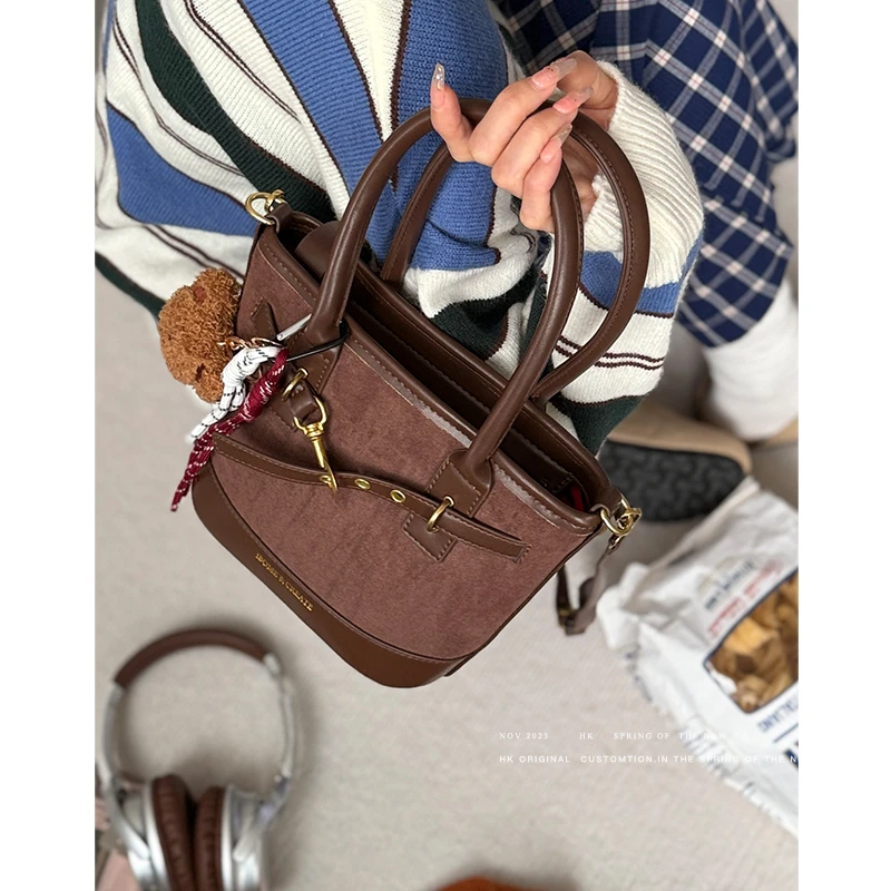 XI DAI·高级感手提小包包女式2024新款秋冬单肩包复古斜挎水桶包