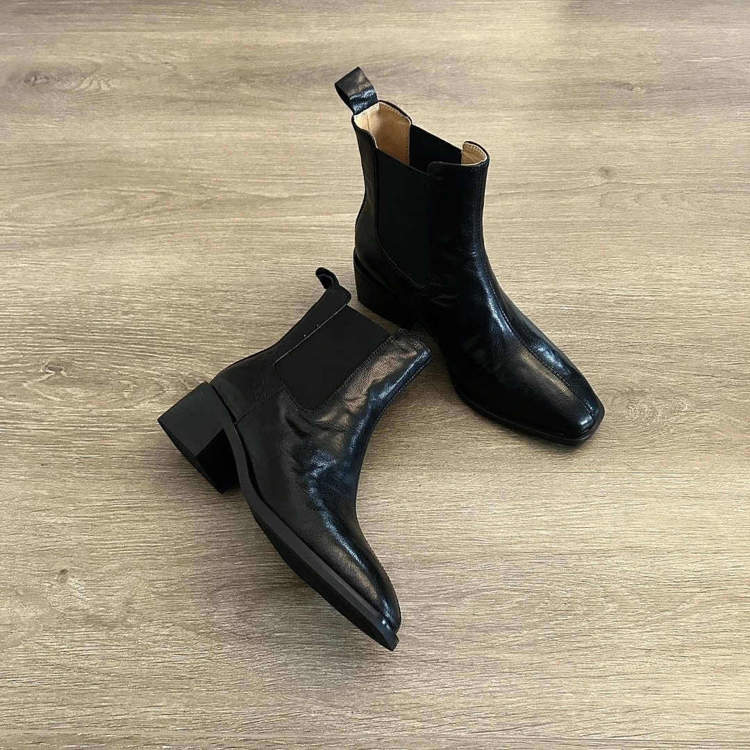 Dannyfrey英伦风复古切尔西单靴秋冬方头高跟马丁靴单靴