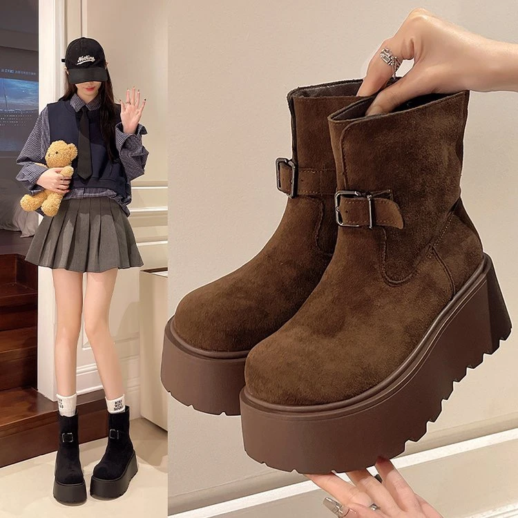 2024秋冬季新款勃肯短靴雪地棉靴显瘦显脚小厚底舒适防滑瘦瘦短靴