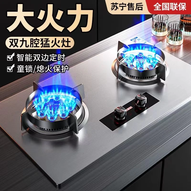 德国品牌定时双猛火燃气灶家用燃气猛火灶不锈钢面板炉具天燃气灶