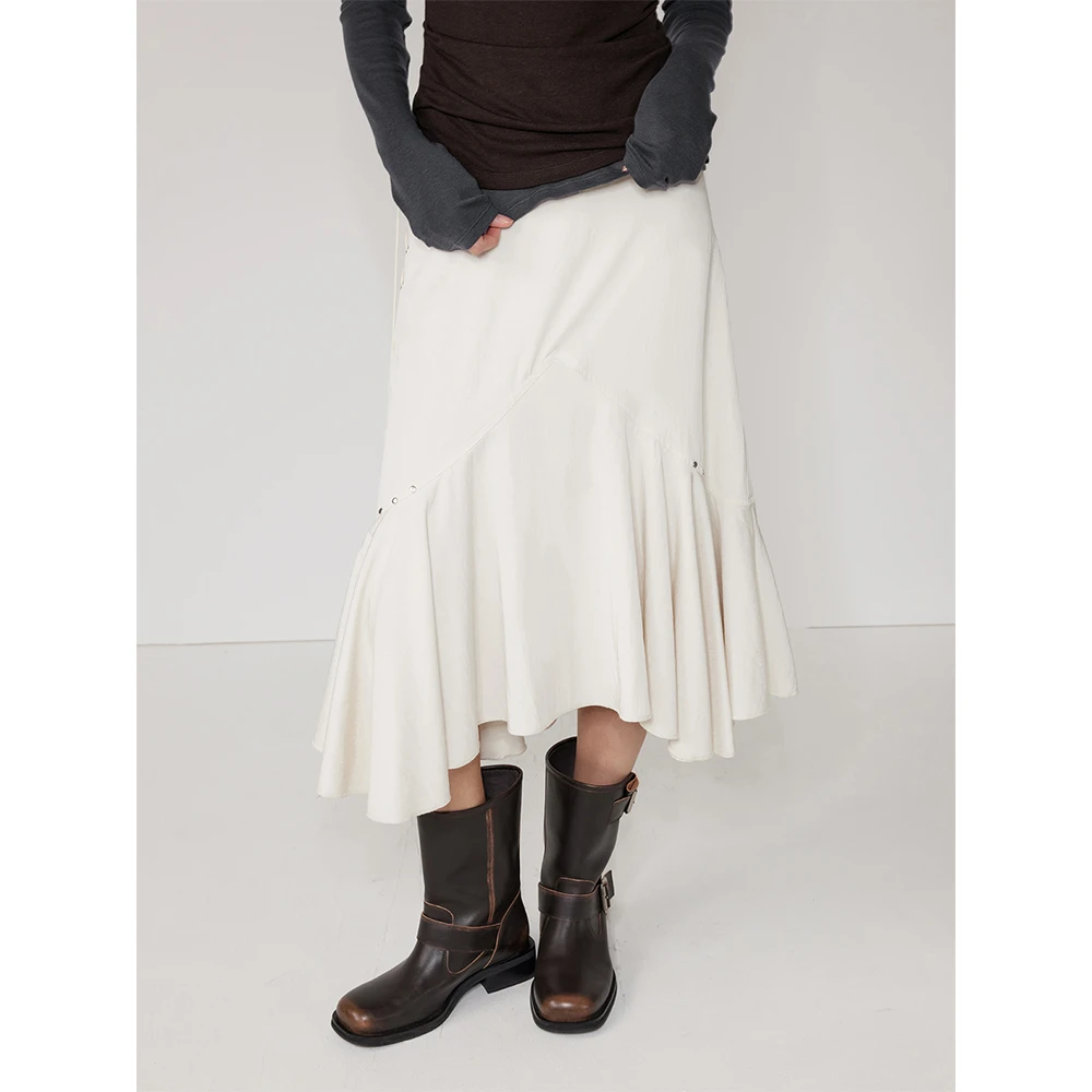 RandomPiece24 莫代尔 醋酸 下摆双层不规则荷叶边A字半身裙