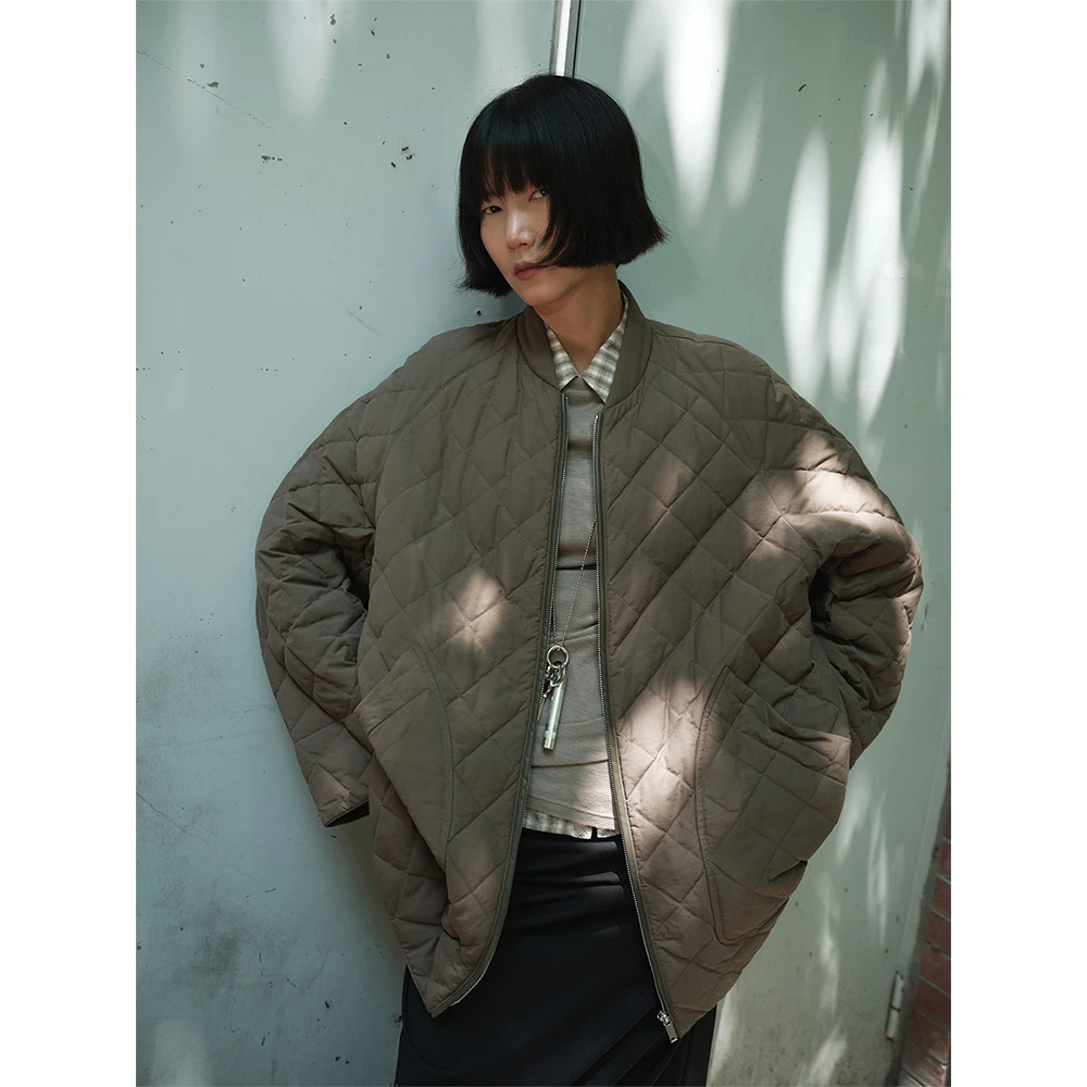 RandomPiece【达人】24新品黄金6小时白鸭绒棒球领菱形格廓形羽绒服