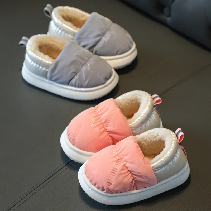 儿童男女童冬季棉鞋2-9岁防滑保暖羽绒布防水宝宝毛毛鞋居家棉拖