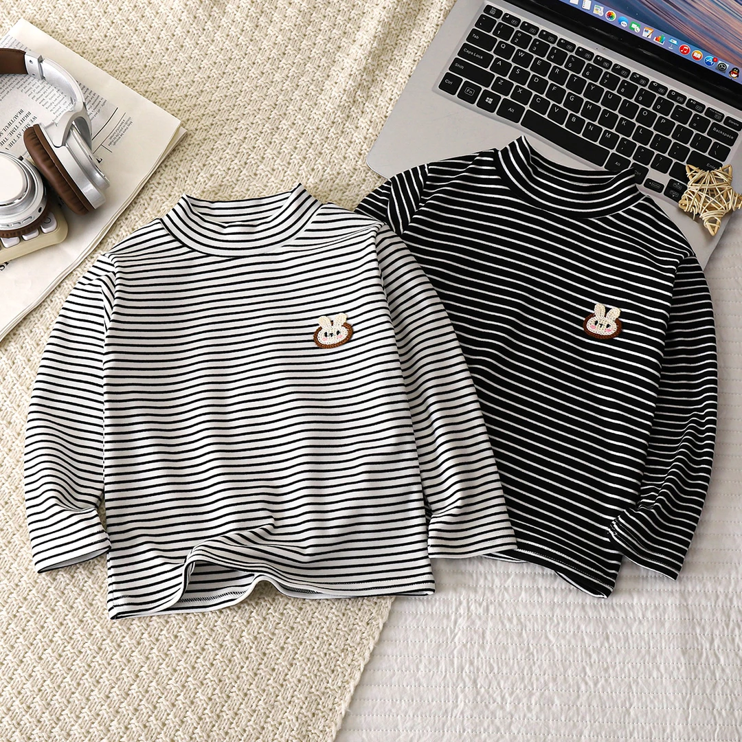 【现货速发】条纹女宝长袖秋冬打底儿童宝宝内搭半婴儿打底衣内搭