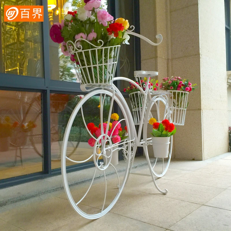 百界工厂园林道具 大中自行车户外铁艺花架商场花店橱窗美陈装饰