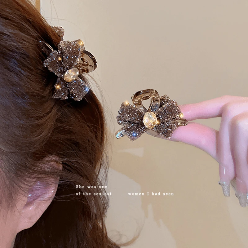 仙女款镶钻蝴蝶结小发卡女气质刘海夹侧边碎黑色南瓜小抓夹发卡