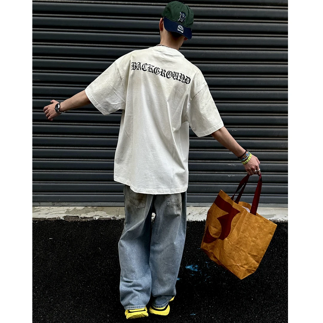 美式复古水洗街头做旧喷污脏洗短袖T恤男夏季休闲宽松Vintage半袖