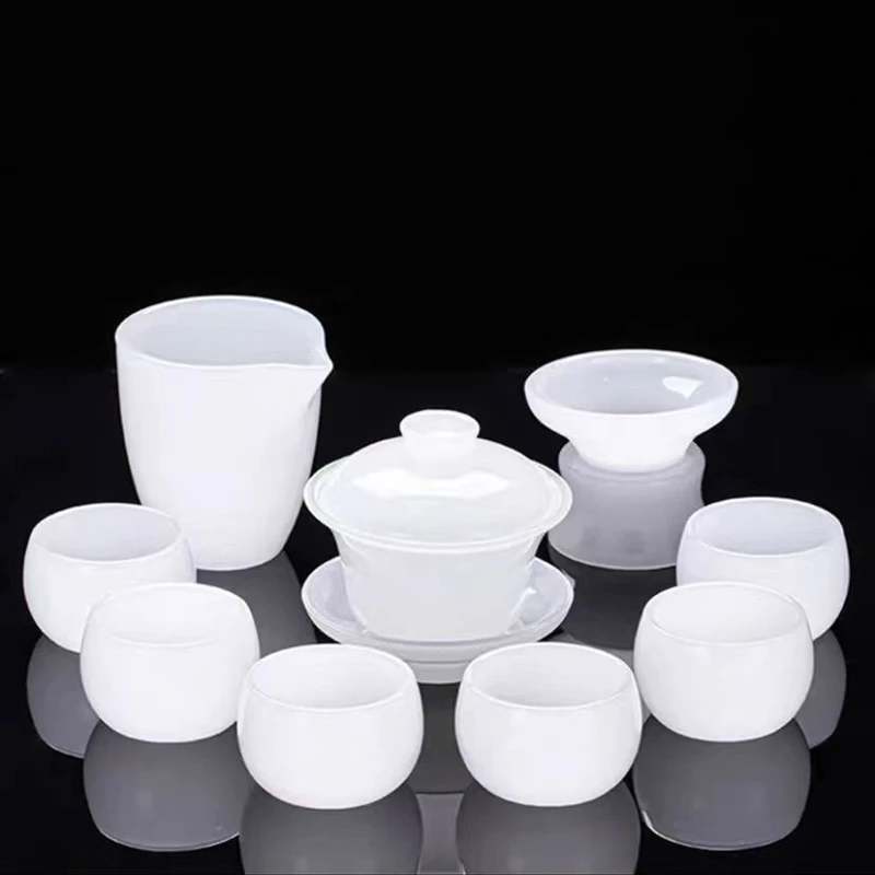 琉璃茶具套装家用办公室玉瓷泡茶器功夫盖碗茶杯带过滤整套泡茶器