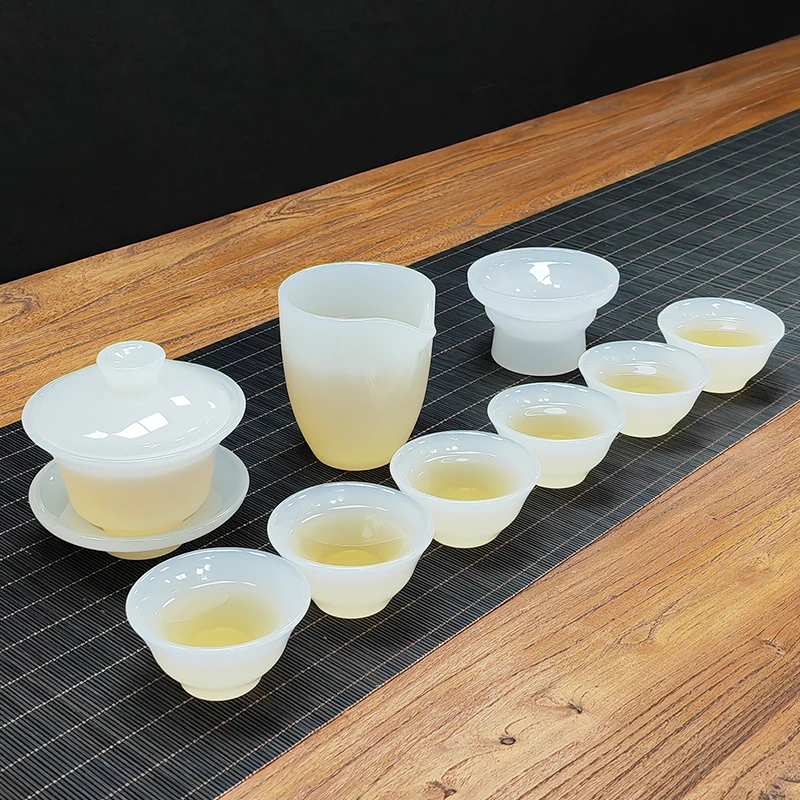 琉璃茶具套装简约创意家用办公室盖碗斗笠杯带过滤整套泡茶器套组