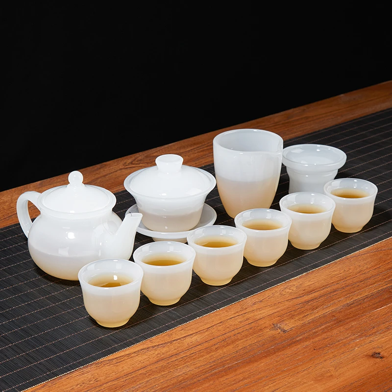 琉璃茶具套装简约家用办公室功夫茶壶盖碗茶杯带过滤整套泡茶套组