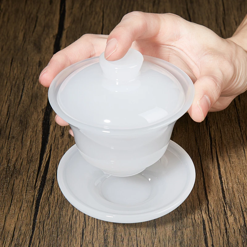 琉璃盖碗家用办公室三才茶碗简约陶瓷大容量泡茶碗功夫茶具瓷盖碗