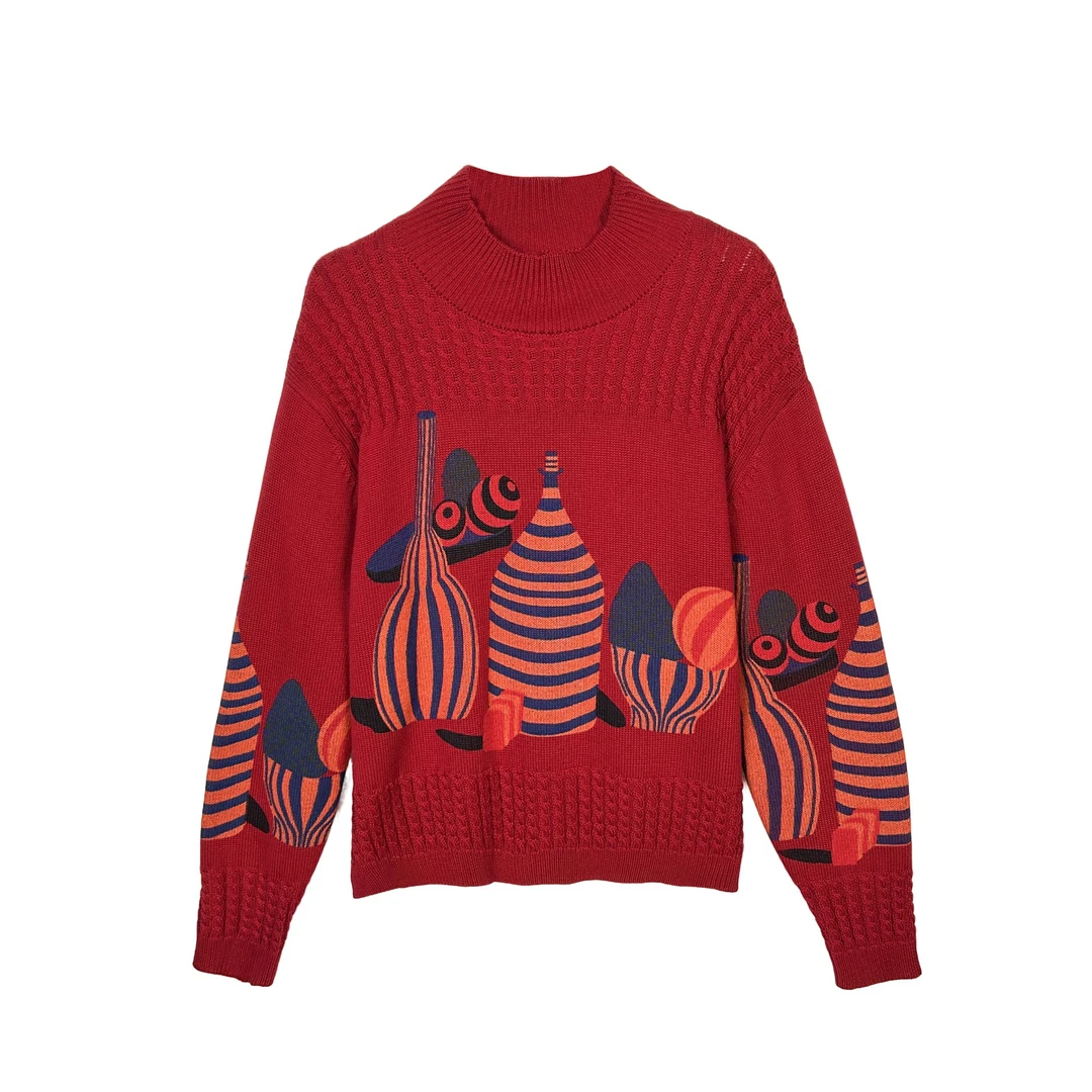 859【大牌女装】-红瓶子定制款休闲时尚百搭秋冬宽松圆领长袖上衣