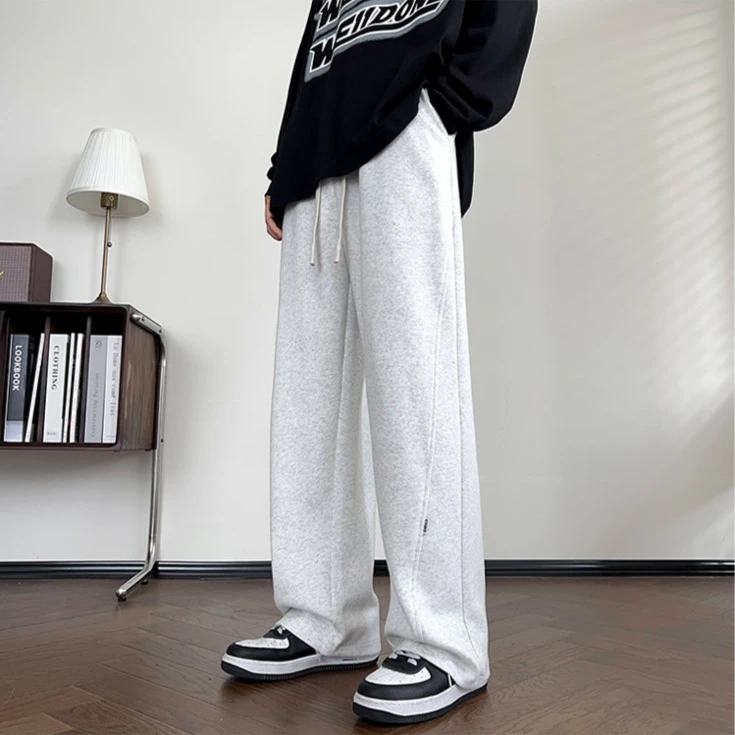 美式重磅华棉灰色卫裤男秋冬新款潮牌直筒宽松高街运动休闲长裤子