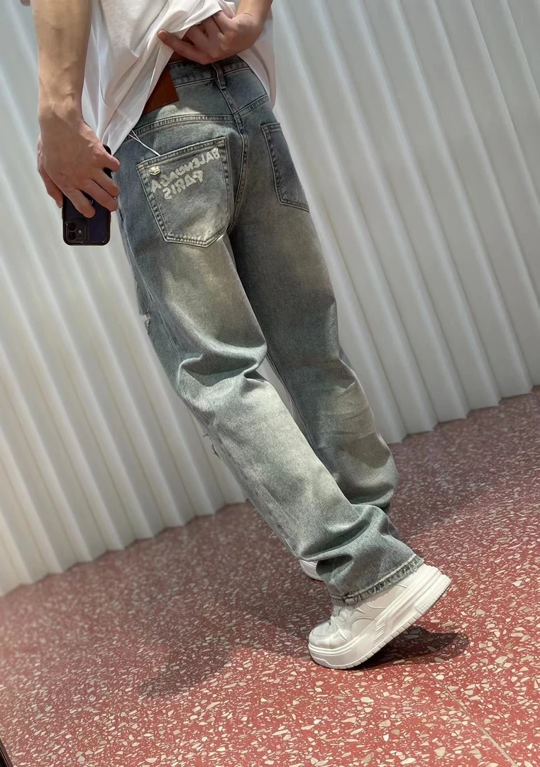 欧洲站时尚帅气氧气潮男个性青年秋季新款烫钻牛仔裤