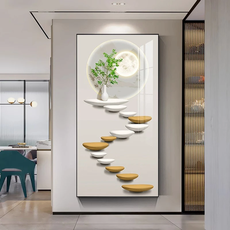 北欧玄关装饰画入户走廊过道挂画步步高升简约现代小清新绿植壁画