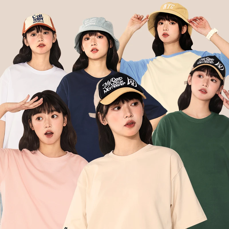 纯色短袖t恤 / 夏季圆领宽松2024新款oversize大码纯棉半袖体恤