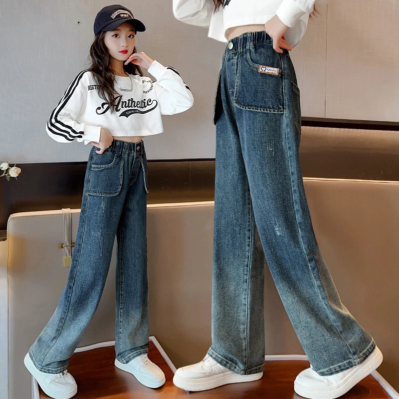 女童牛仔裤春秋9岁小学生阔腿裤7网红炸街女孩秋天8大童儿童裤子6
