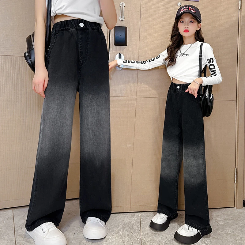 女童牛仔裤春秋洋气2025新款秋季显瘦休闲宽松直筒阔腿裤大童裤子