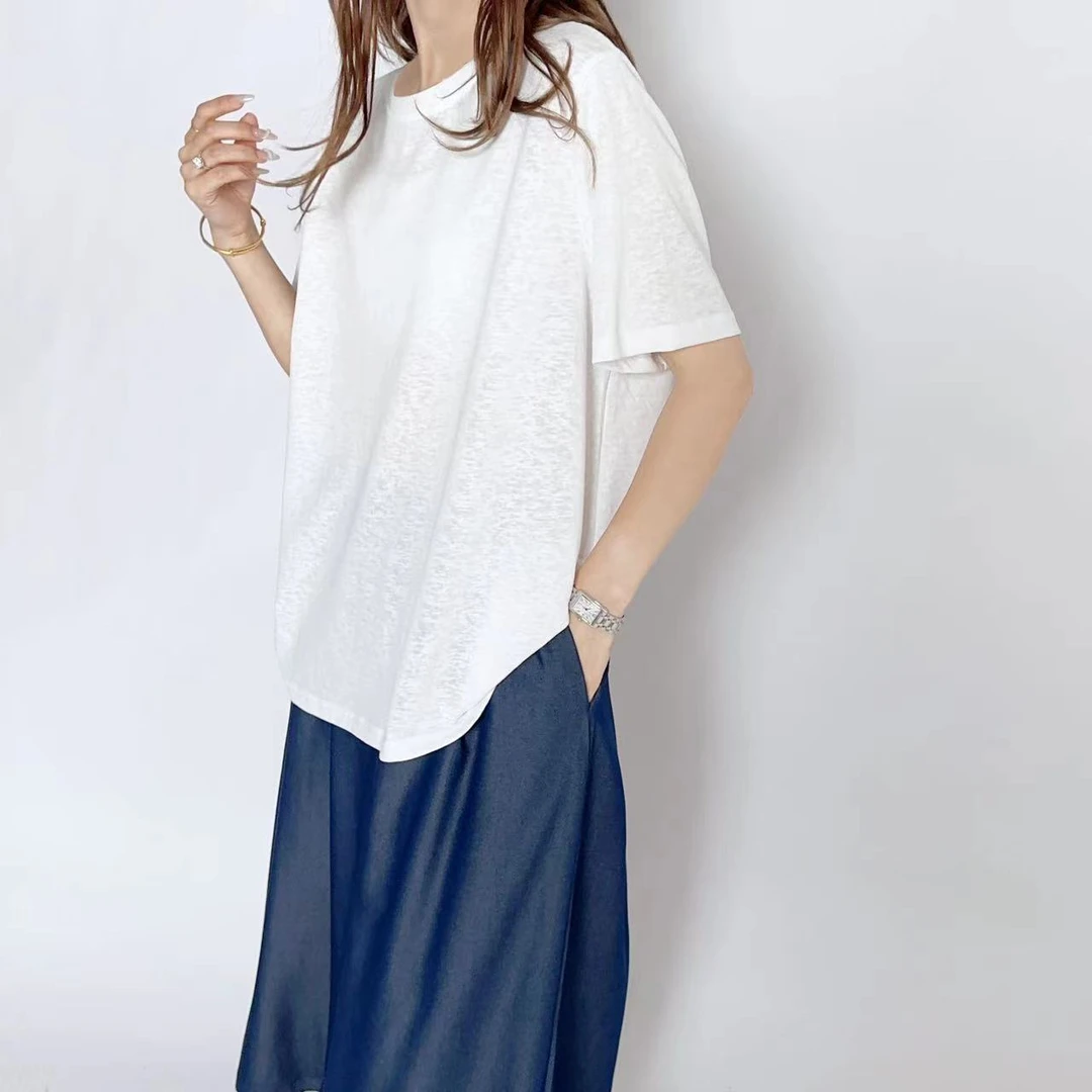 范范家【雪花棉】夏日韩式简约气质高级感纯色T恤24235