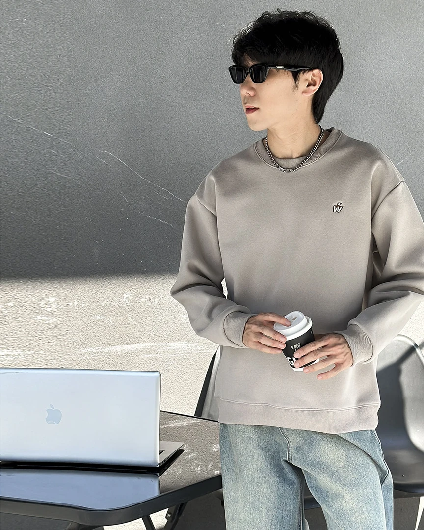 范范家【沐冬绒】男士冬季加绒刺绣W字母休闲卫衣2102