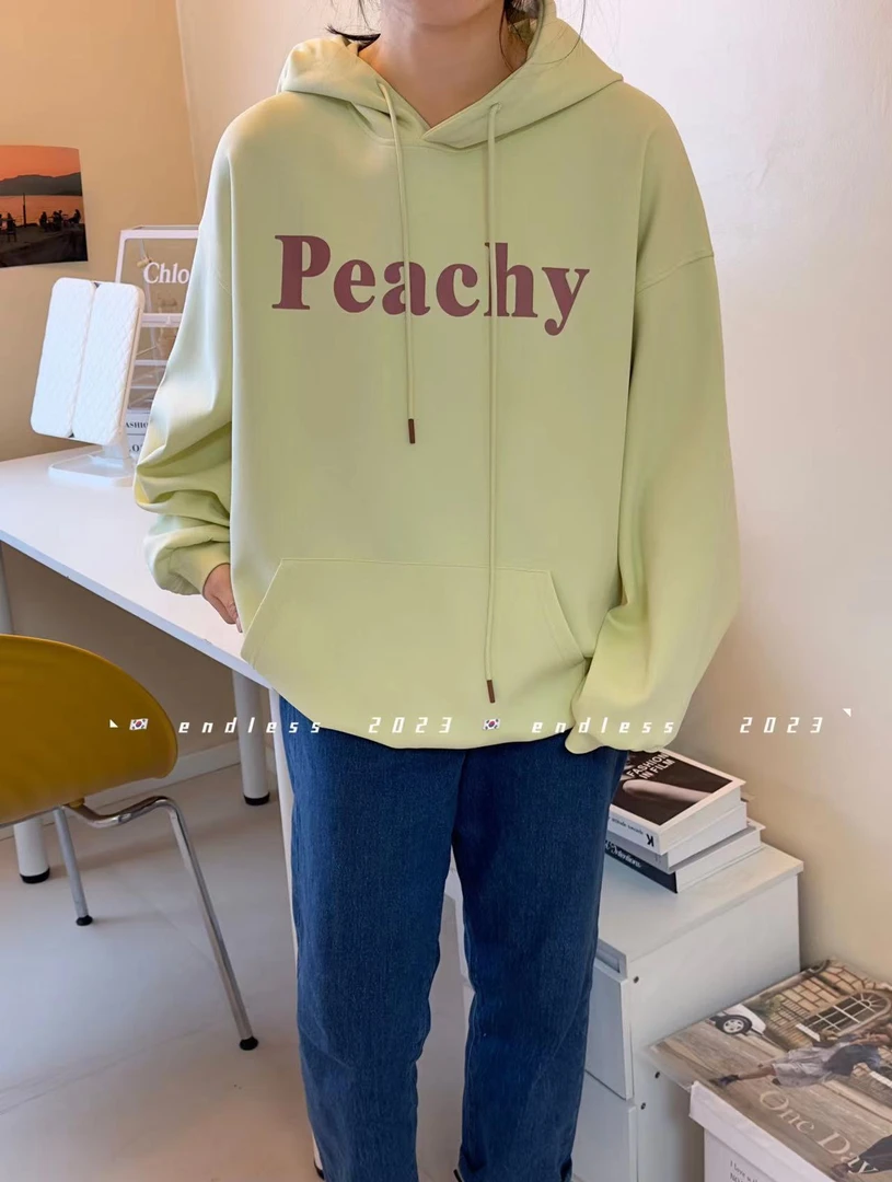 范范家【空气层】宽松慵懒风休闲大口袋字母连帽卫衣9094