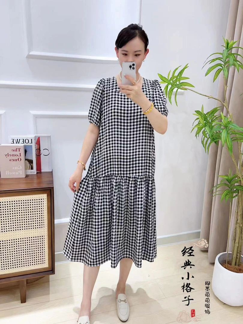 范范家【人造棉】法式茶歇裙设计感方型领显瘦连衣裙3047