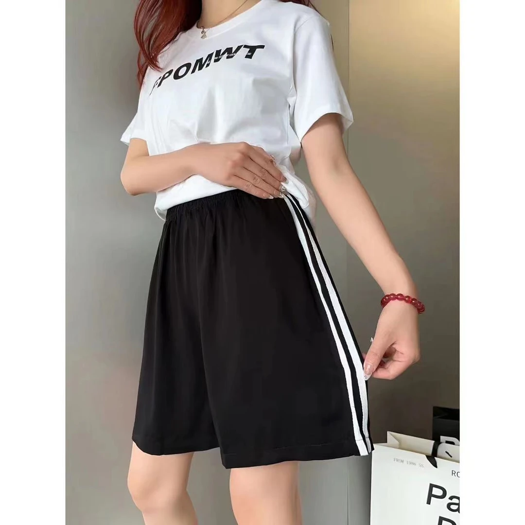 范范家【斜纹人造棉】女款休闲百搭运动拉条短裤23372