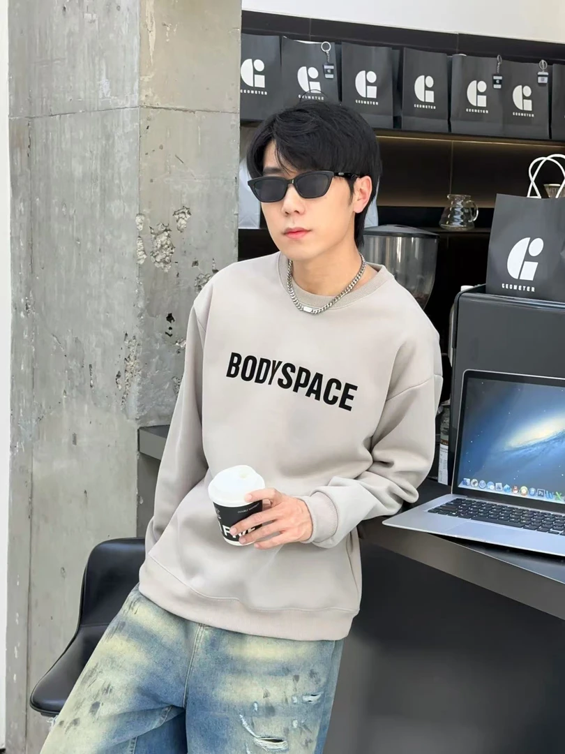 范范家【沐冬绒】男士冬季加绒休闲刺绣大字母圆领卫衣2107