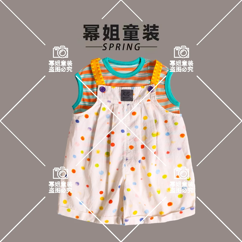 【彩虹糖】幂姐原创男童女童外穿裤子时尚休闲夏季圆点背带裤2081