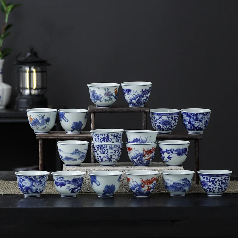 几十款青花瓷茶杯主人杯小客杯子 陶瓷品茗杯 喝茶杯子仿古茶杯