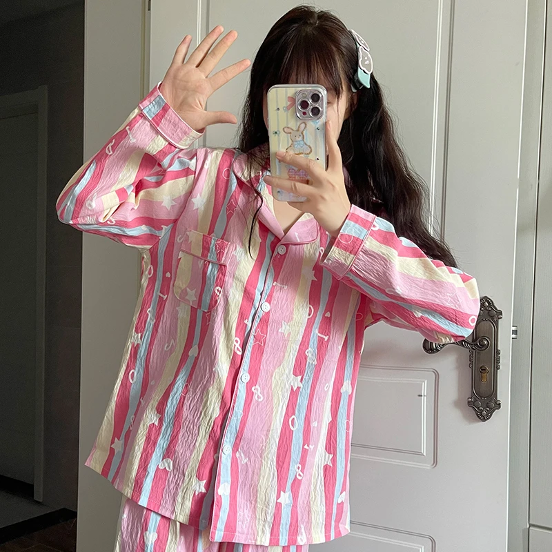睡衣女款长袖长裤两件套2024新款春秋季甜美可爱家居服套装可外穿