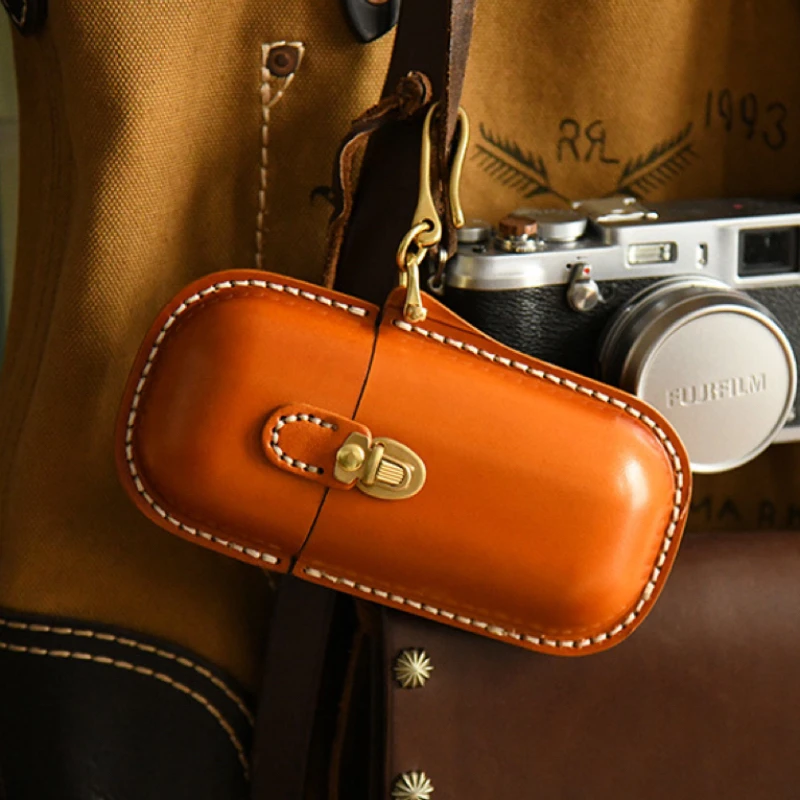 Behfxy帛雲 植鞣牛皮手工眼镜盒太阳眼镜老花镜收纳盒便携抗压