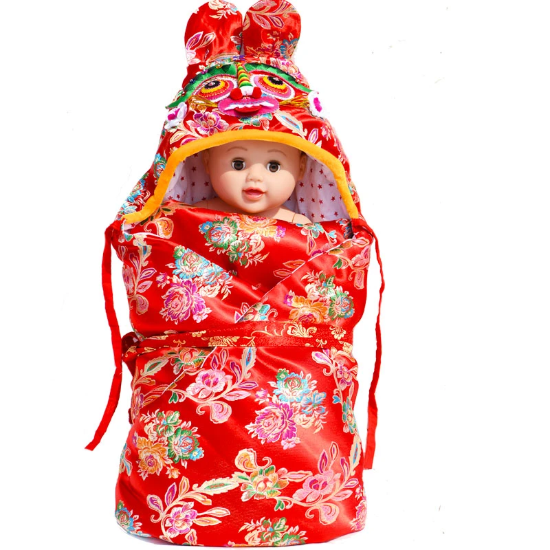 纯手工婴儿棉花虎头抱被神器鱼虎抱毯棉花宝宝包被新生儿两用加厚