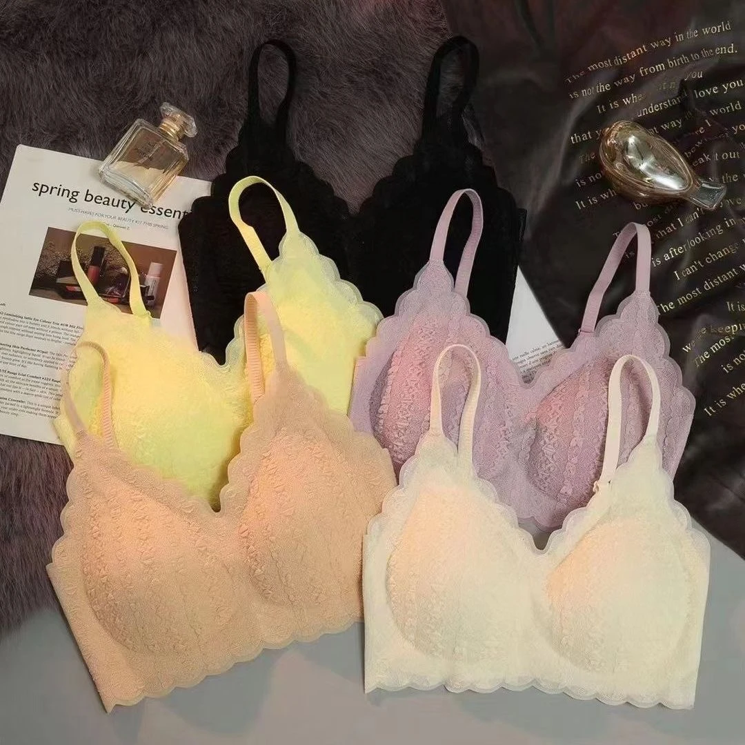 【A20】软支撑内衣女无钢圈小胸聚拢收副乳上托云朵蕾丝泡泡棉胸罩