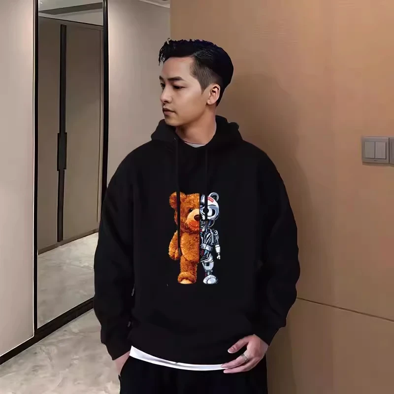 仓石一树潮牌机器熊连帽卫衣男装加绒体恤宽松春秋冬情侣上衣外套