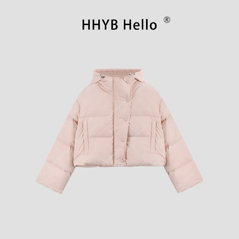 HHYB Hello【保暖羽绒服】2024冬季连帽长袖外套短款羽绒服Q245047