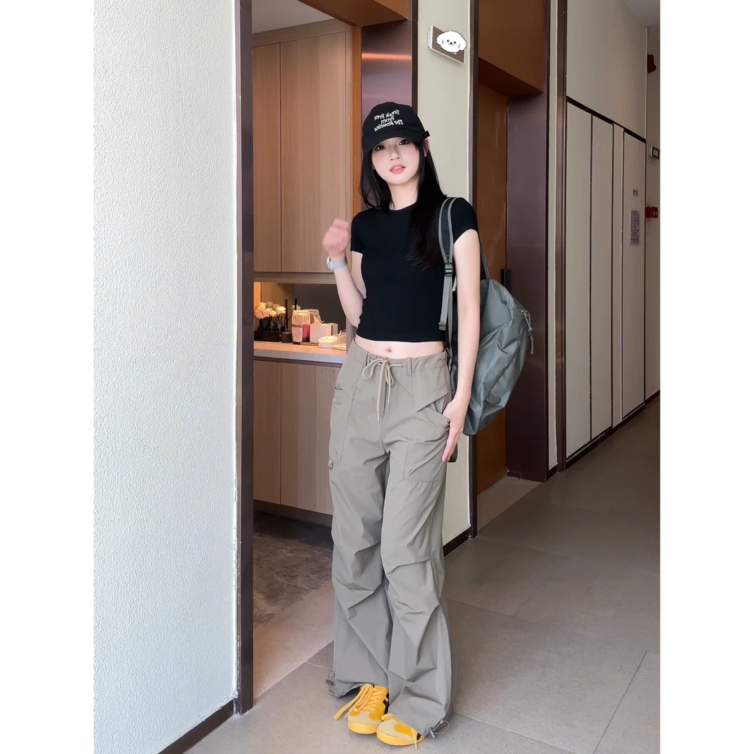 【Q】244101 新款工装裤女夏宽松直筒阔腿裤美式复古休闲裤