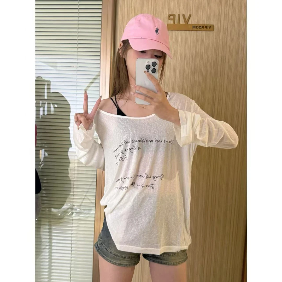 【YD】慵懒风休闲早春薄款设计感宽松字母印花防晒长袖7806