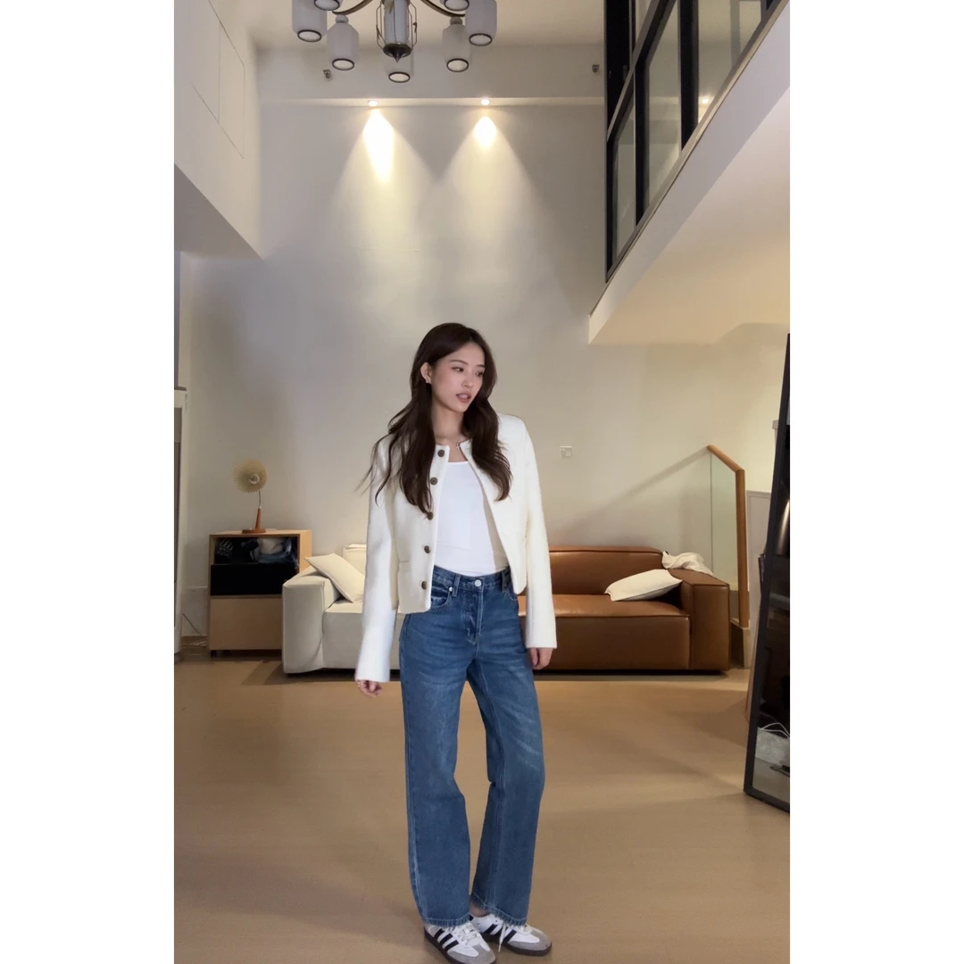 【Q】Q244017 中腰直筒质感牛仔长裤2024洗水做旧直筒牛仔裤