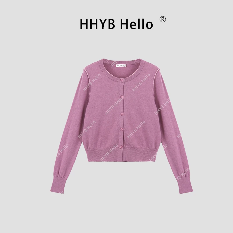 HHYB Hello【Q】撞色假两件长袖针织开衫上衣休闲百搭卫衣外套M941